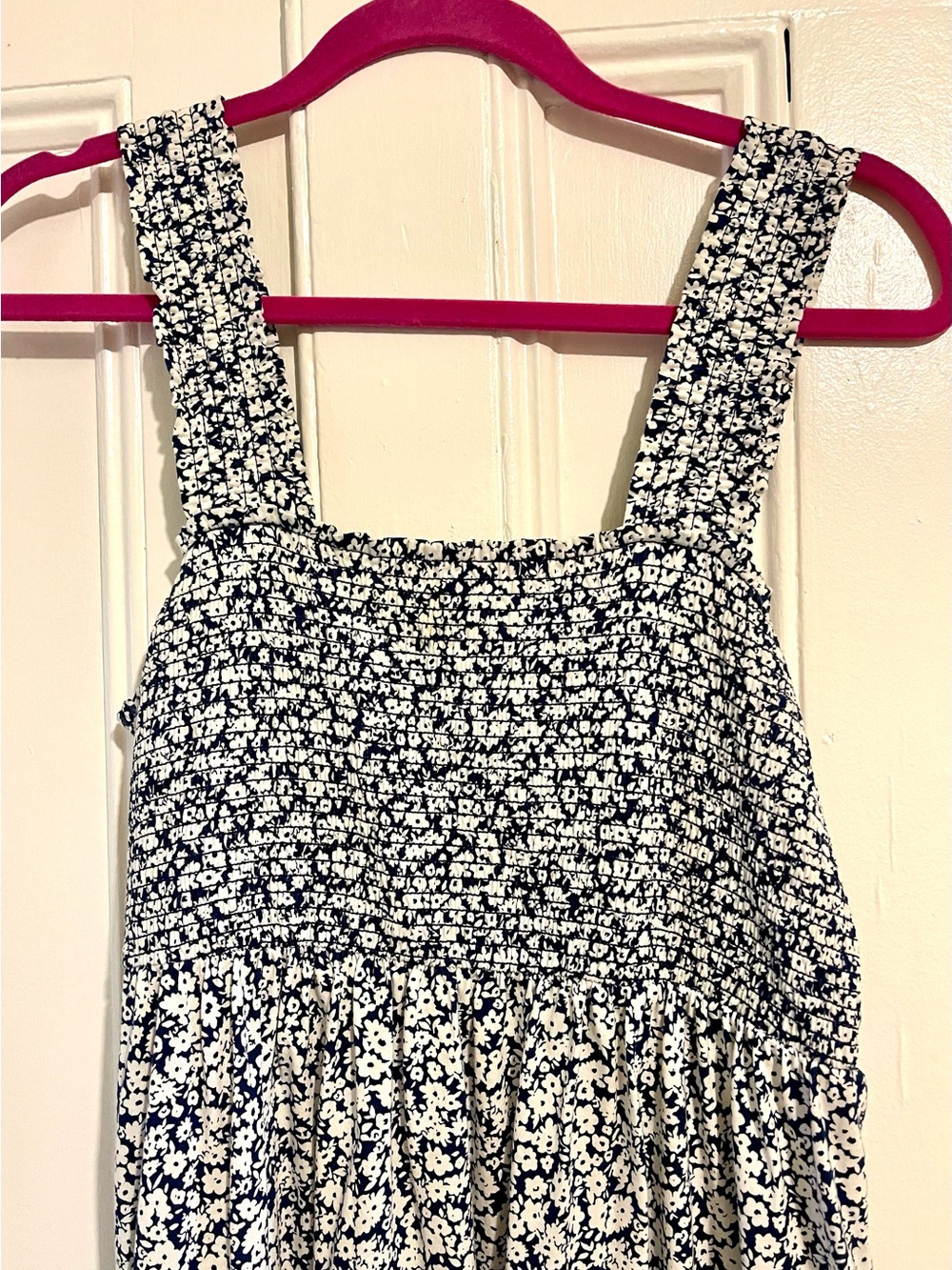 Old Navy Smocked Midi Dress - Navy Blue and White Floral Pattern - Size L - Picture 3 of 4